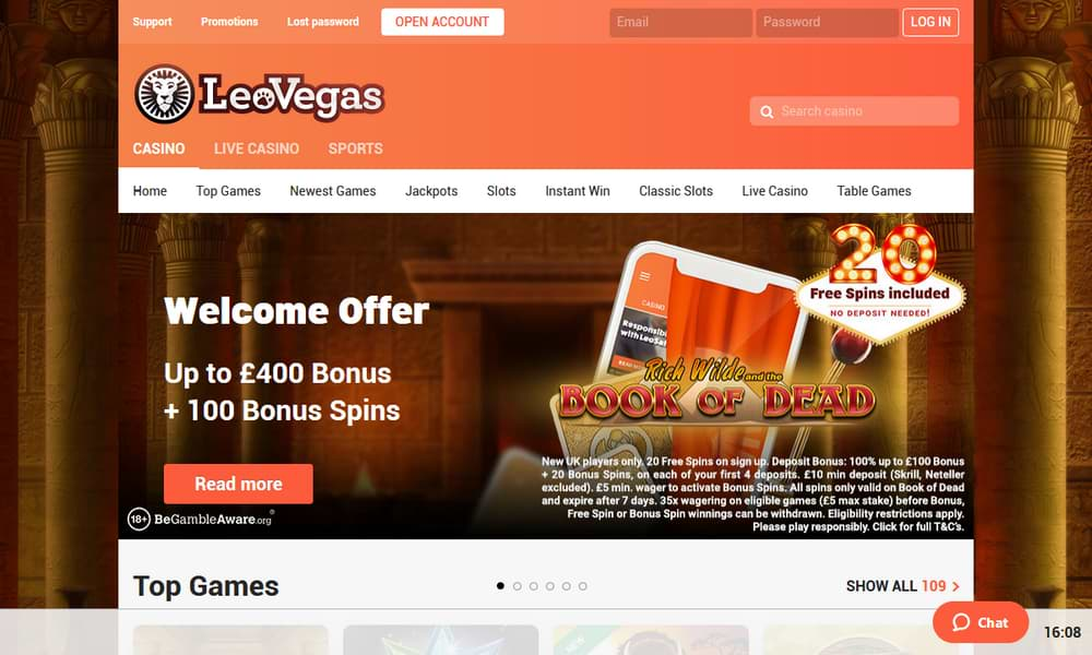 LeoVegas desktop Home Page