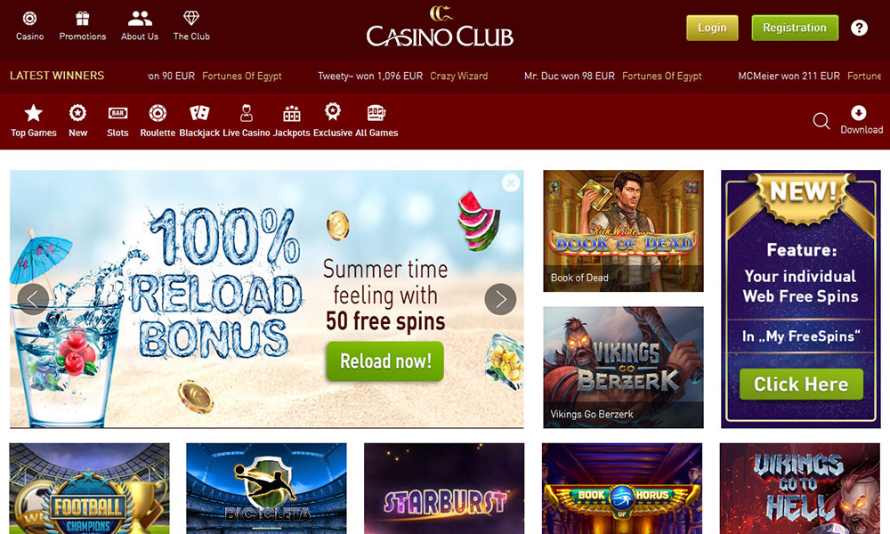 CasinoClub desktop Home Page