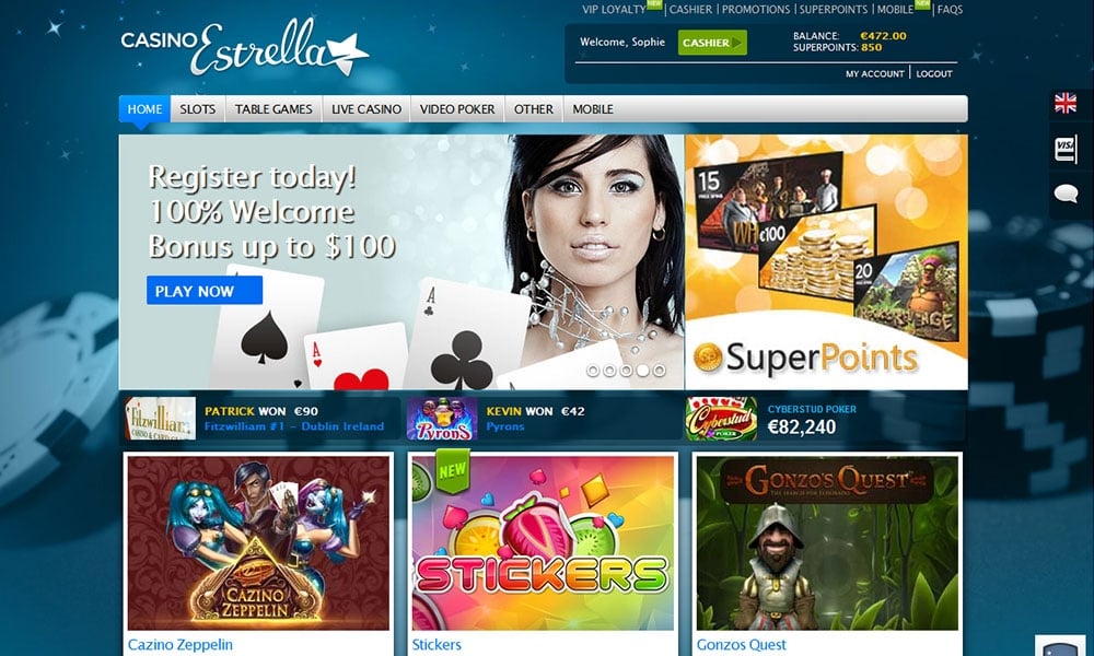 Casino Estrella desktop Home Page