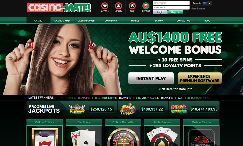 Casino Mate desktop Home Page