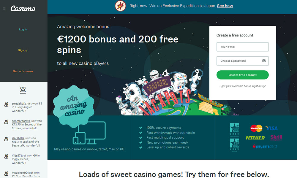 Casumo desktop Home Page