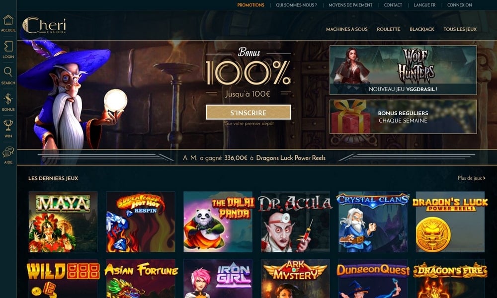 Cheri Casino desktop Home Page