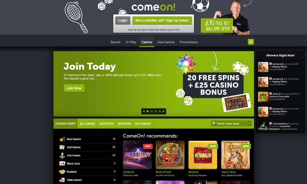 ComeOn desktop Home Page