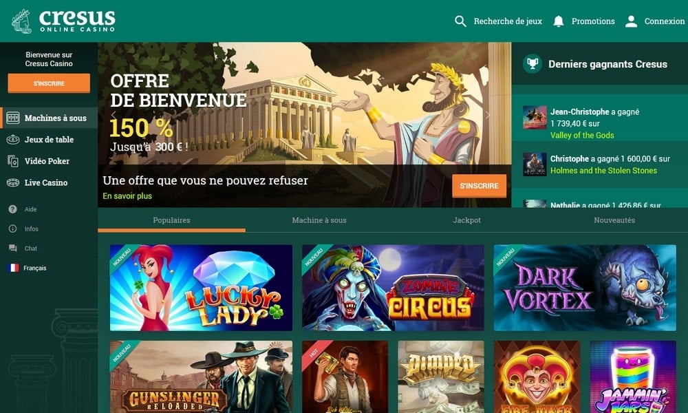 Cresus Casino desktop Home Page