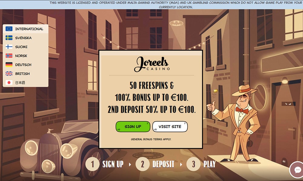 Joreels Casino desktop Home Page