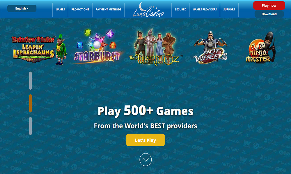 Luna Casino desktop Home Page
