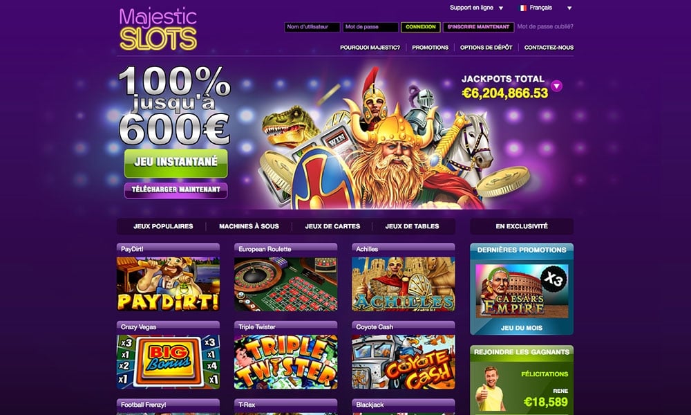 Majestic Slots desktop Home Page