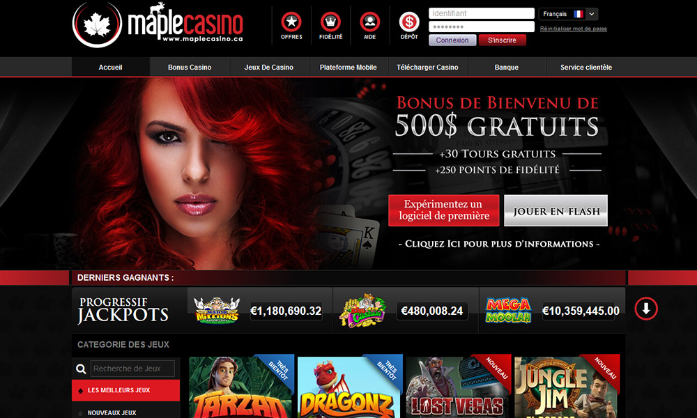 Maple Casino desktop Home Page