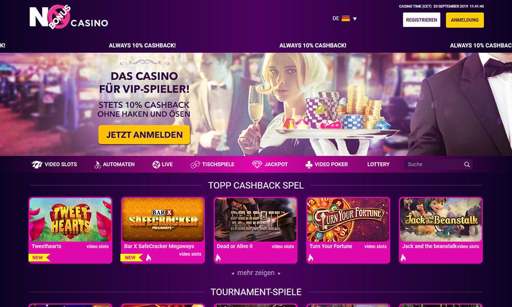 Screenshot von No Bonus Casino auf dem Computer