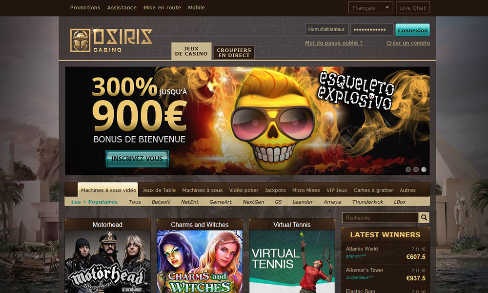 Osiris Casino desktop Home Page