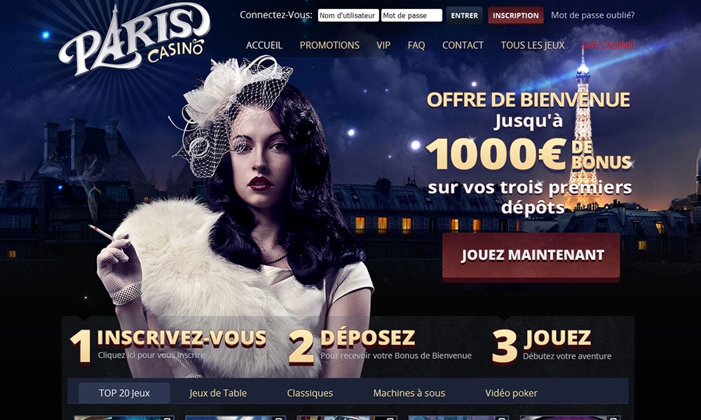 Paris Casino desktop Home Page