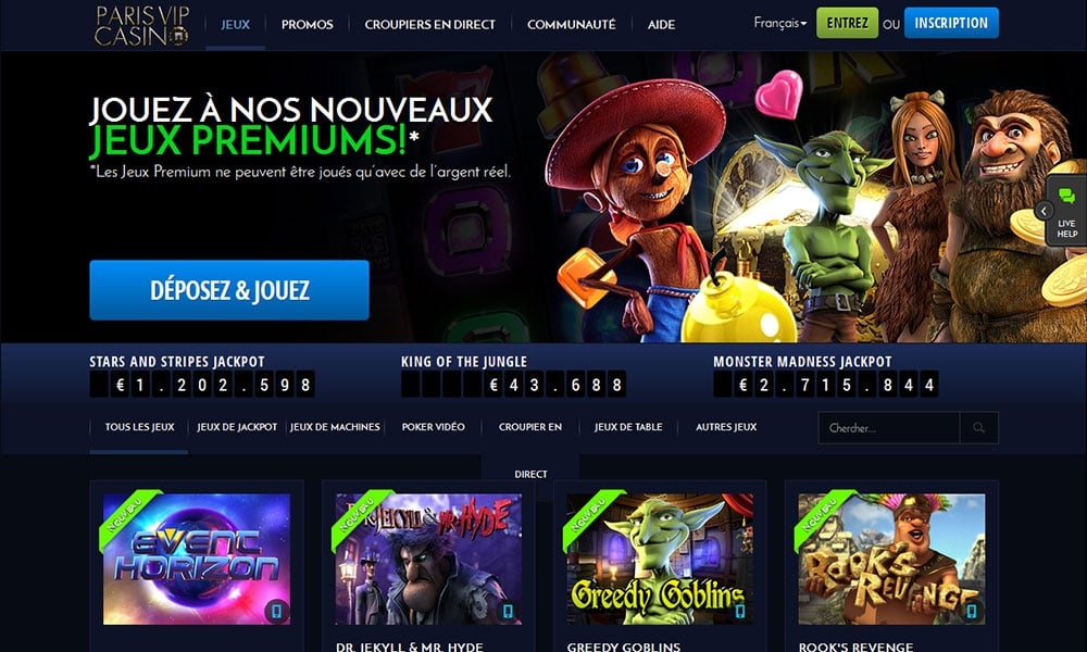 Paris VIP Casino desktop Home Page