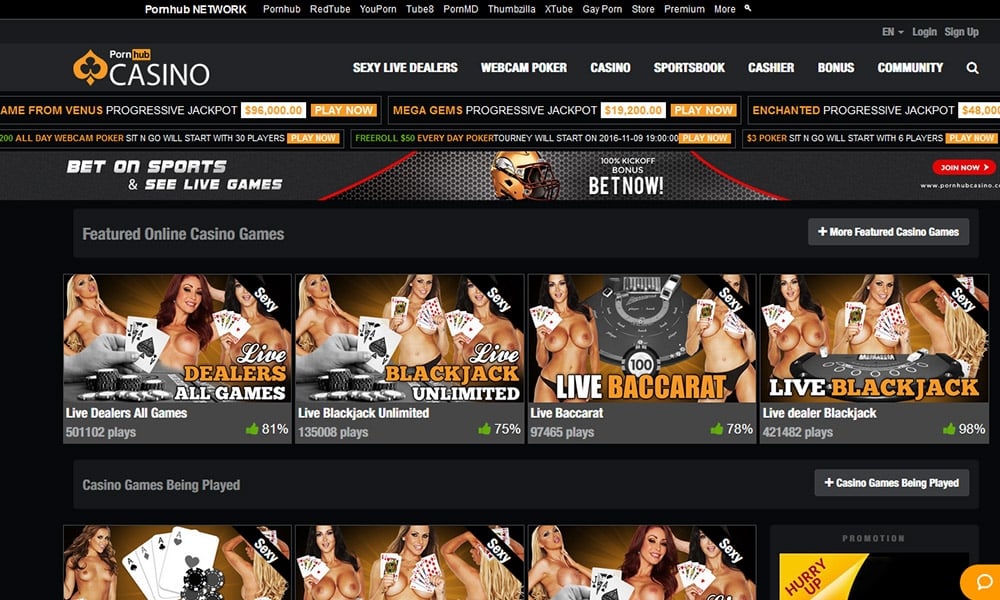 Pornhub Casino desktop Home Page
