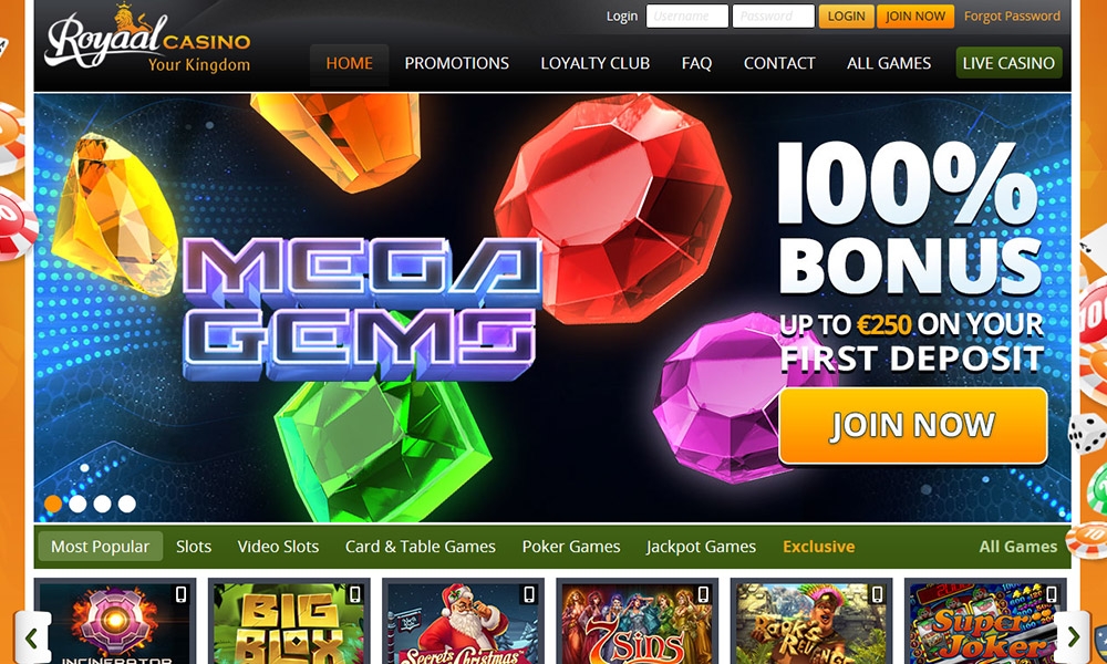 Royaal Casino desktop Home Page