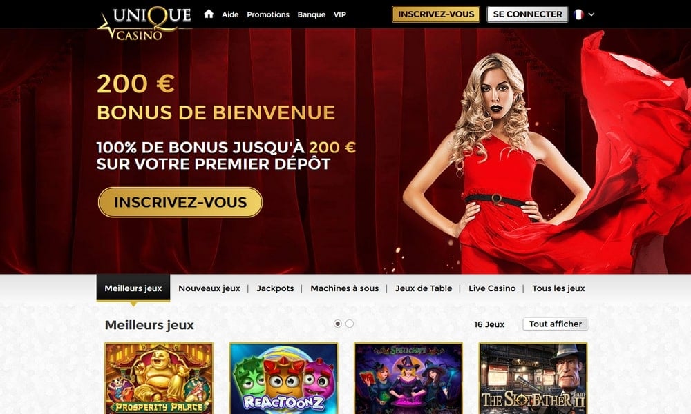 Unique Casino desktop Home Page