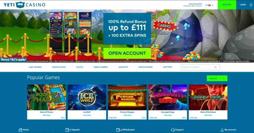 Yeti Casino Home Page