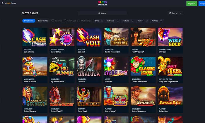 Slotsmillion Huge Games selection screenshot