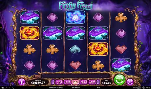 Screenshot of the Firefly Frenzy slot machine on computer
