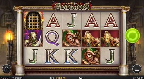Screenshot of the Game of Gladiators slot machine on computer