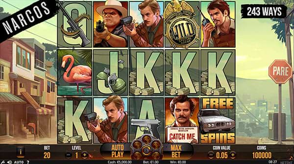 Screenshot of the Narcos slot machine on computer