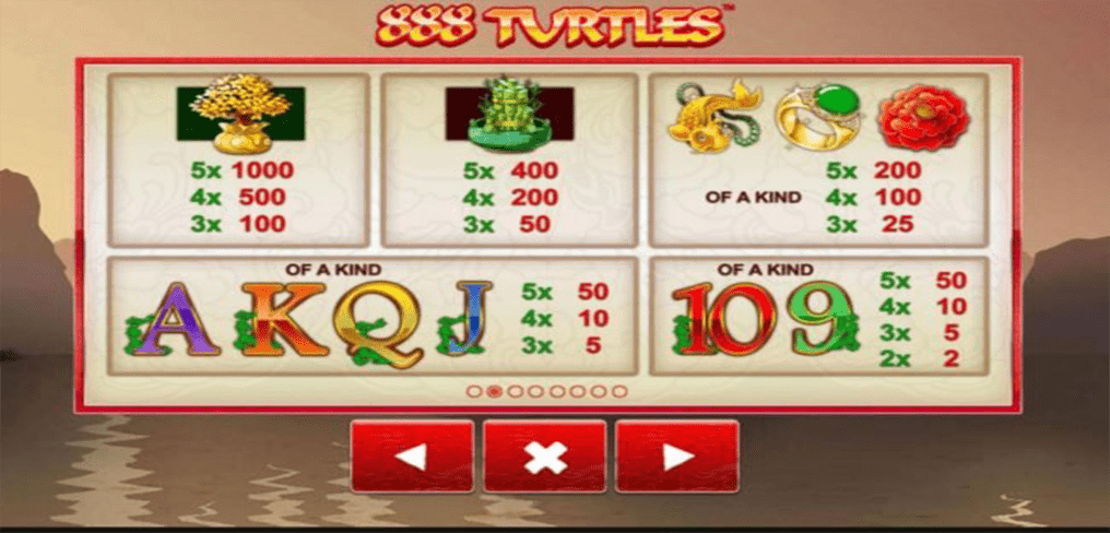 888 Turtles paytable