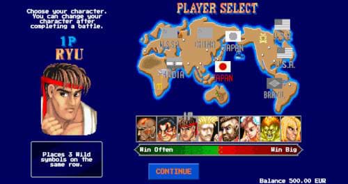 Street Fighter II Slot character selection