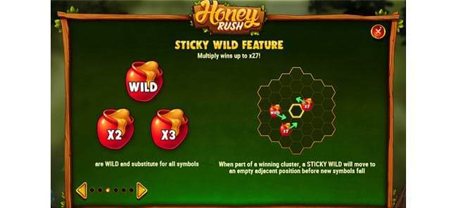Sticky Wild Feature auf dem Honey Rush Spielautomaten.