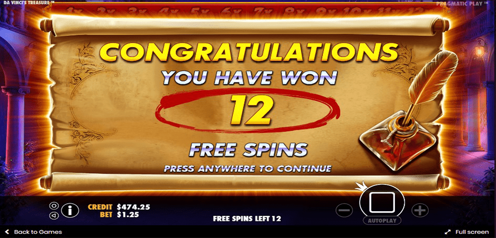 DaVinci's Treasure Free Spin