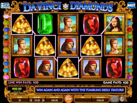 Da Vinci Diamonds screenshot - Tumbling reels slot