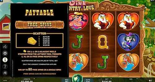 Oink Country Love slot machine free spins